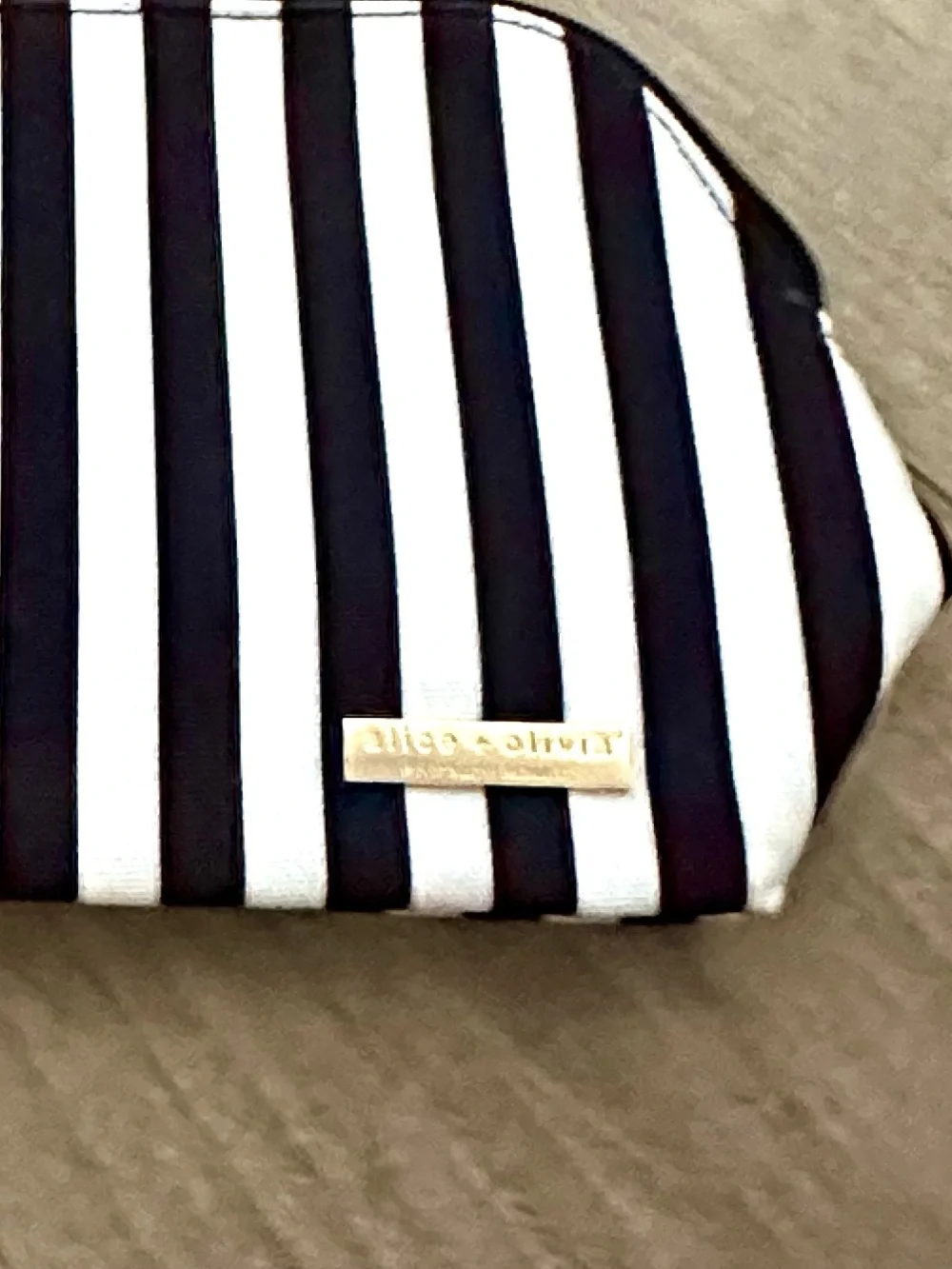 Alice + Olivia x FabFitFun Positano Black White striped pencil makeup Bag Pouch